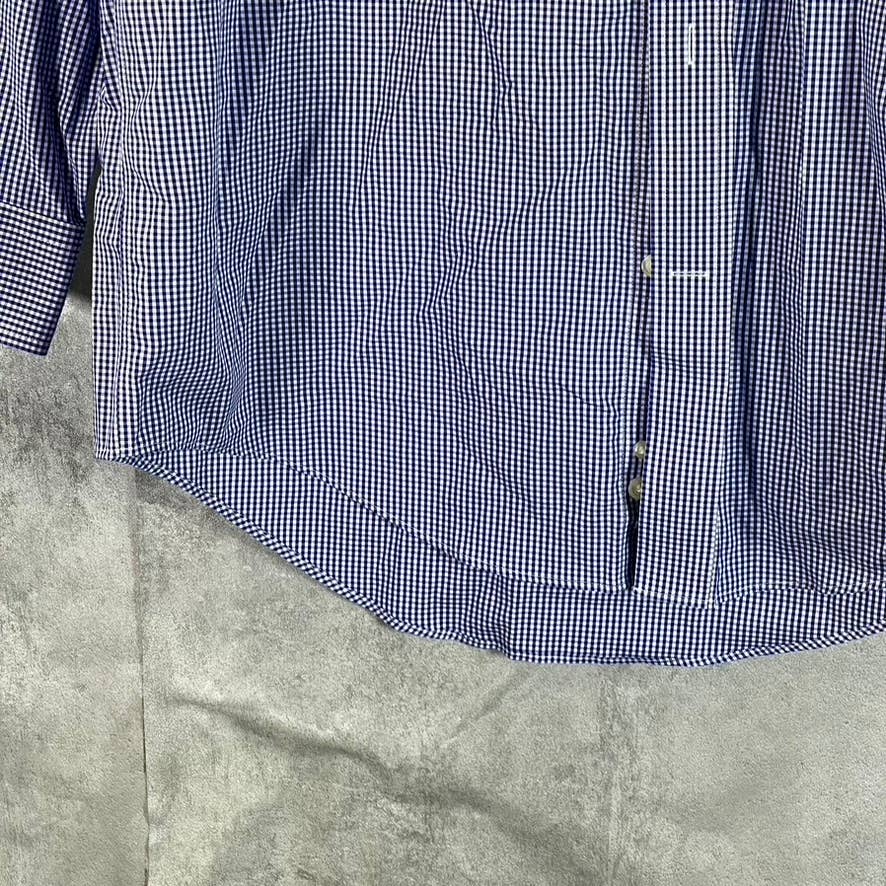 LANDS' END Men's Rich Sapphire Check No-Iron Supima Pinpoint Shirt SZ 15.5/32
