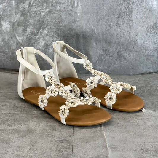 ESPRIT Girl's White Darcy-G Floral Strappy Back-Zip Flat Sandals SZ 3