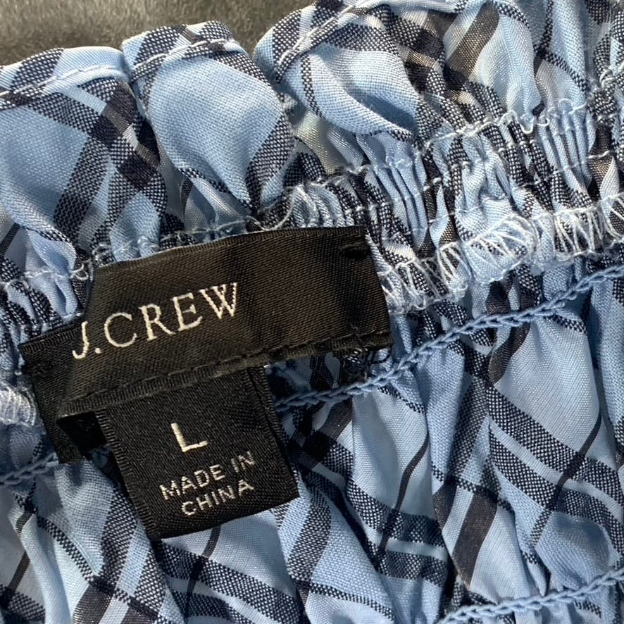 J.CREW Women's Blue Mist Navy Smocked Textured Plaid Tank Top L