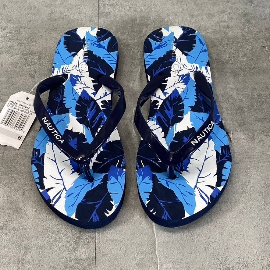 NAUTICA Women's Navy/White Palm Hatcher 25 Slip-On Flop Flop Sandals SZ 6