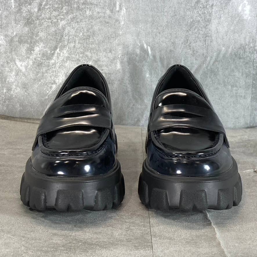 BAR III Women's Black Smooth Paz Lug-Sole Platform Slip-On Penny Loafers SZ 7.5