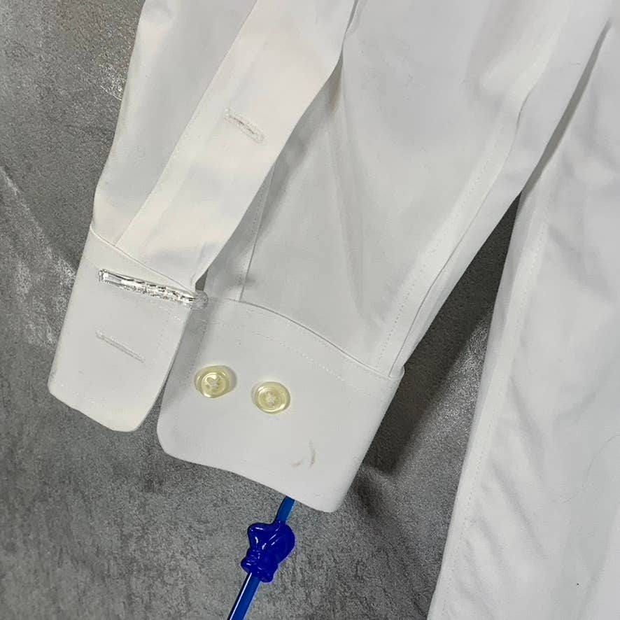 PAUL FREDRICK Men's White Non-Iron Cotton Pinpoint Solid Dress Shirt SZ 16-32
