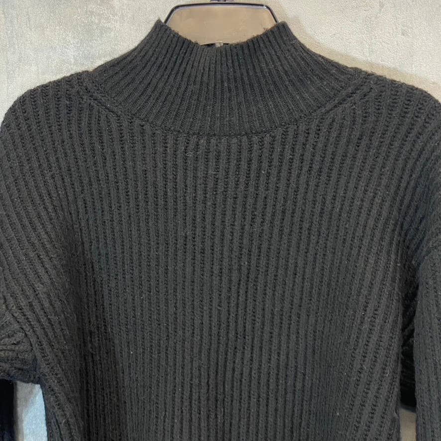 TOPSHOP Women's Solid Black Ribbed Mock Neck Long Sleeve Crop Sweater SZ 0-2(XS)