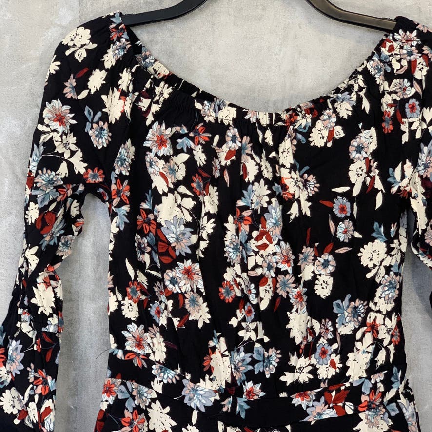 CUPCAKE AND CASHMERE Black Floral Off-The-Shoulder Long Sleeve Romper SZ XS