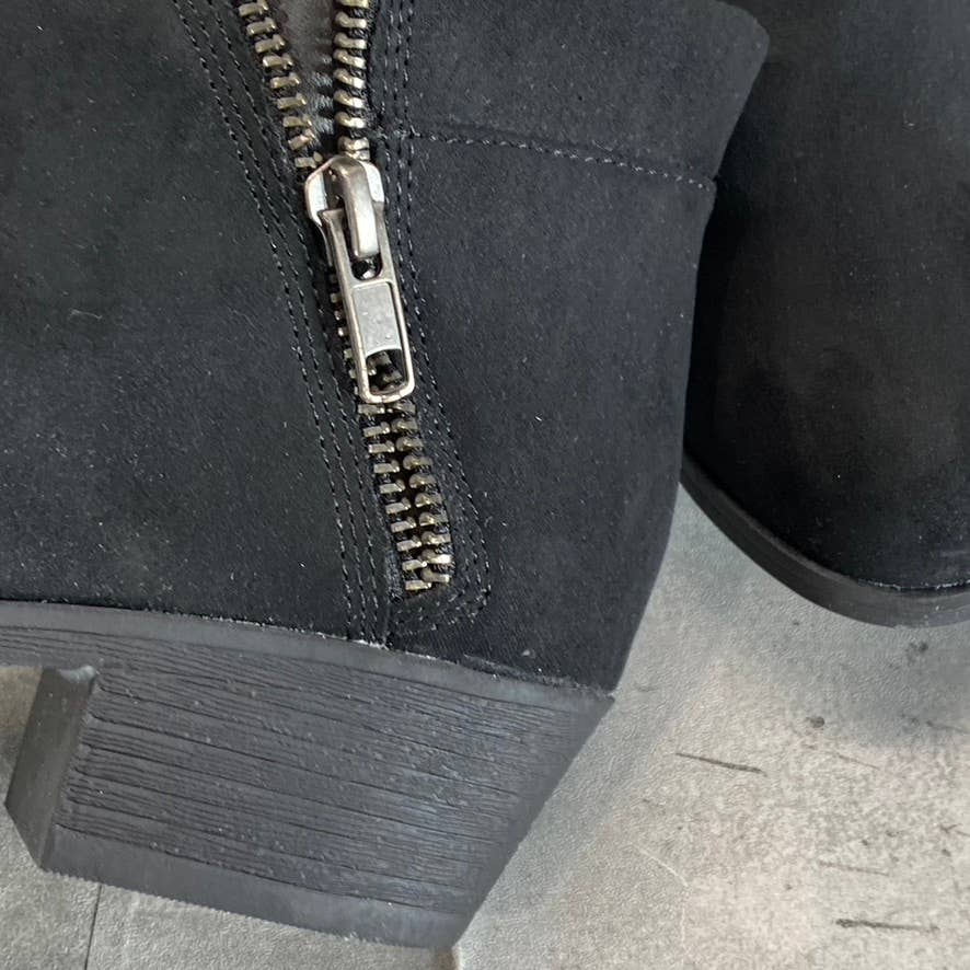 SUN+STONE Women's Black Micro Abby Double-Zip Round-Toe Block-Heel Booties SZ 10