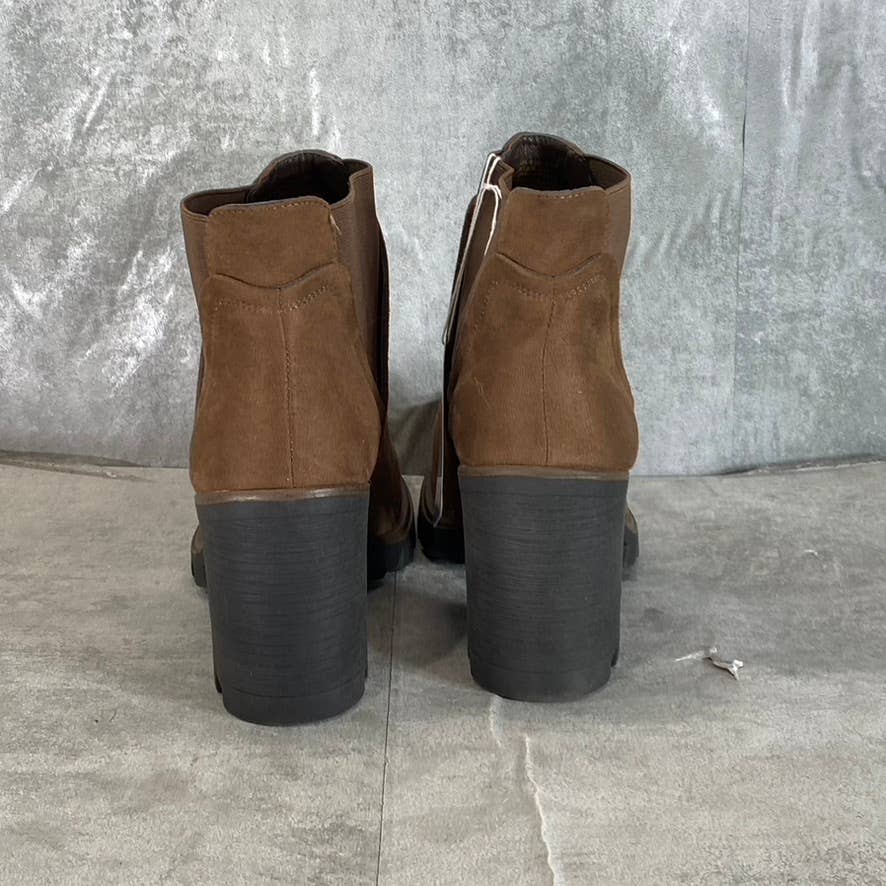 WHITE MOUNTAIN Women's Brown/Fabric Basil Stacked Block Heel Ankle Boots SZ 9