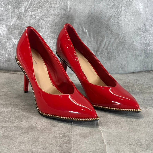 BAR III Women's Red Patent Binsa Ball-Chain Trim Pointed-Toe Pumps SZ 8.5