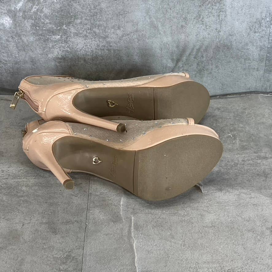THALIA SODI Women's Nude Mesh Desire Rhinestone Peep-Toe Stiletto Heels SZ 7.5