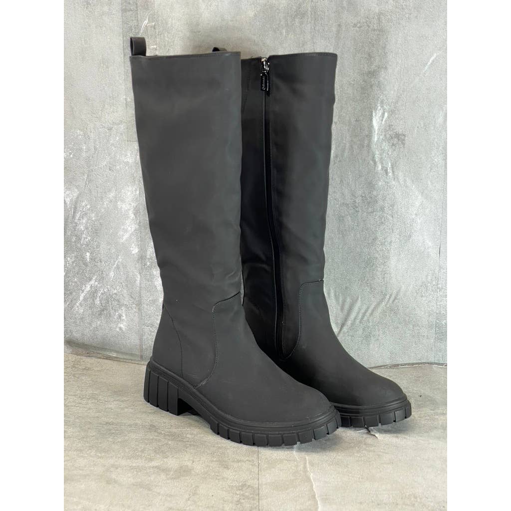 AQUA COLLEGE Women's Black Paz Faux-Leather Waterproof Riding Boots SZ 8