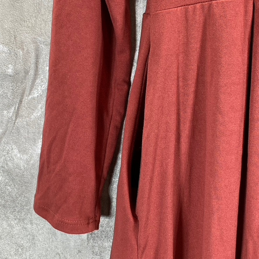 24SEVEN Comfort Apparel Woman's Brick Crewneck Long-Sleeve Pocket Dress SZ XL