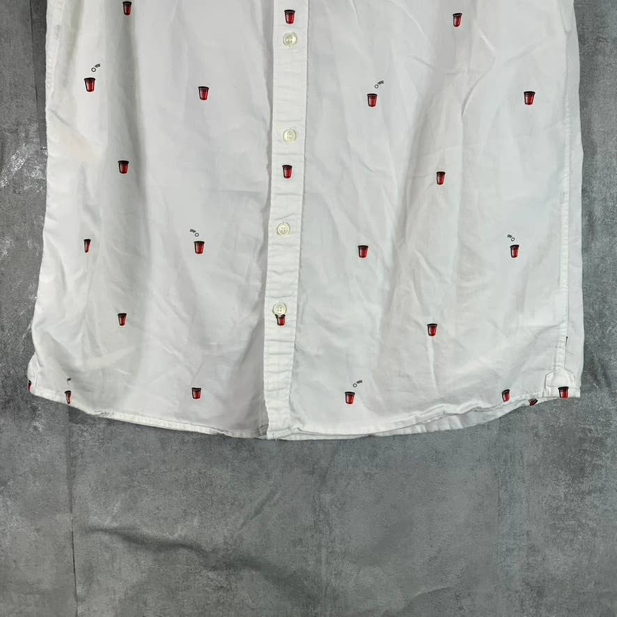 AMERICAN EAGLE Men's Tall White Red Cup Print Button-Up Short-Sleeve Shirt SZL/T