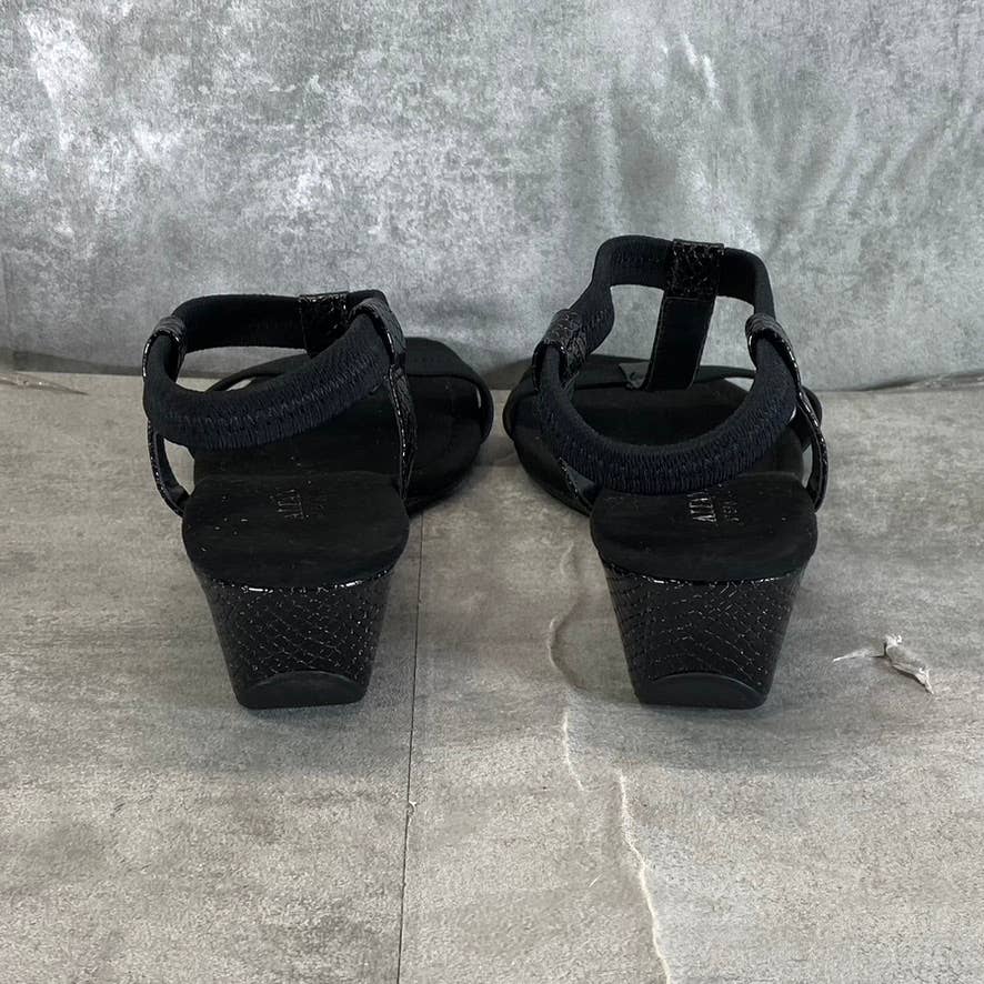 ALFANI Step N' Flex Women's Black Snake Embossed Voyage Wedge Slide Sandals SZ10