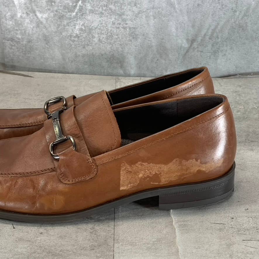 CALVIN KLEIN Men's Dark Tan Leather Malcome Slip-On Casual Loafers SZ 9.5