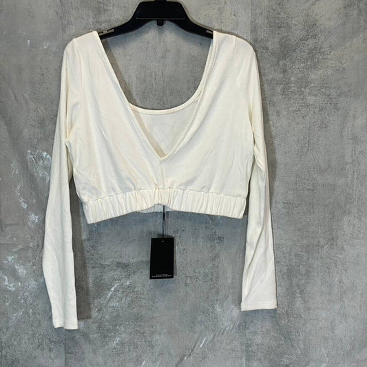 4TH & RECKLESS Women's White Plain Robyn Rib Scoopneck V-Back Knit Top SZ L