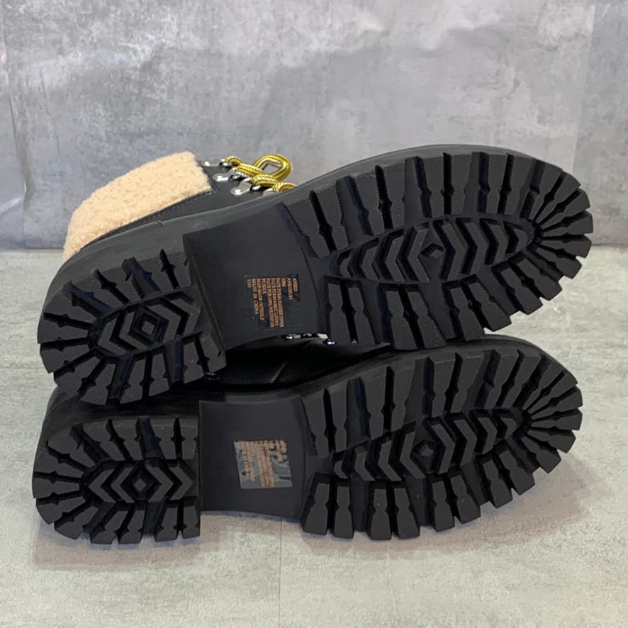 STEVE MADDEN Black Leather Faux-Fur Aniko Side Zipper Lace-Up Winter Boots SZ 10