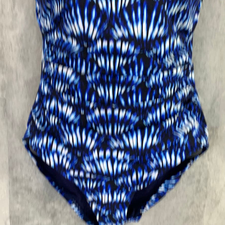 TOMMY BAHAMA Mare Navy Tide Dye Seashell Bandeau Pull-On Attachable Strap One-Piece Bathing Suit SZ 6