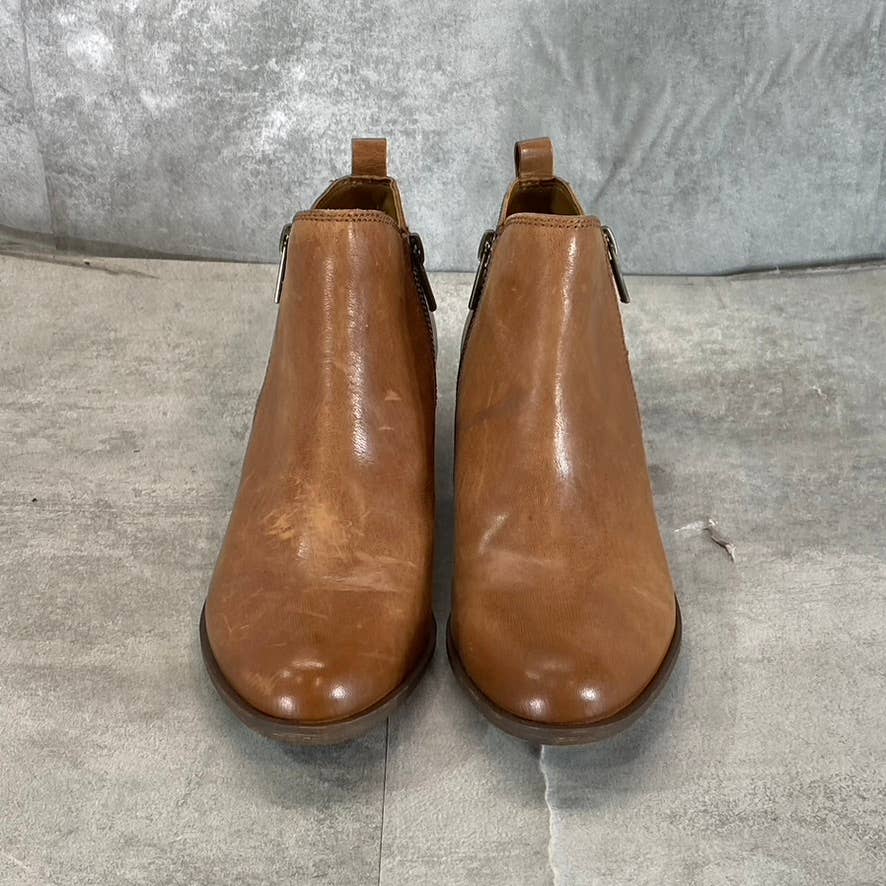 LUCKY BRAND Women's Toffee Barillos Leather Basel Double Block-Heel Boots SZ 6.5