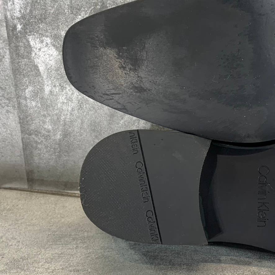 CALVIN KLEIN Men's Black Patent Bernard Plain Toe Slip-On Loafers SZ 7.5