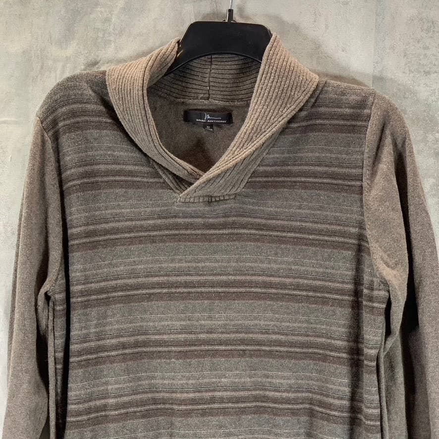 MARC ANTHONY Men's Brown Stripe Slim-Fit Merino Cashmere Blend Shawl Sweater SZM