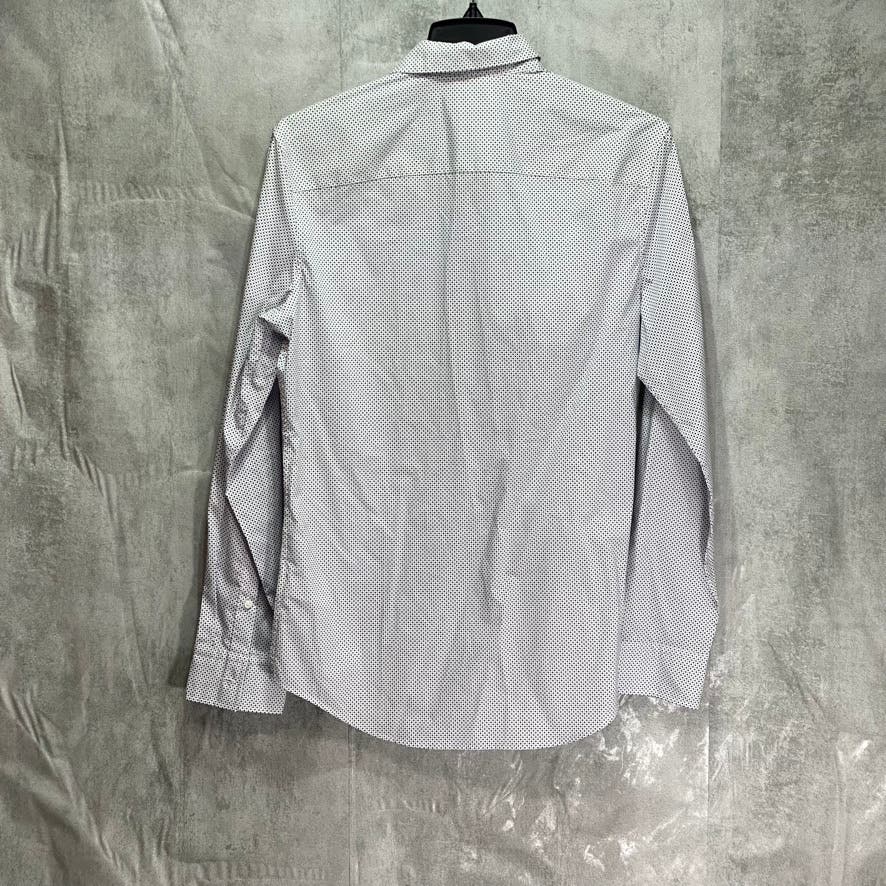 CALVIN KLEIN Brilliant White Dot Print Logo Button-Up Long Sleeve Shirt SZ S