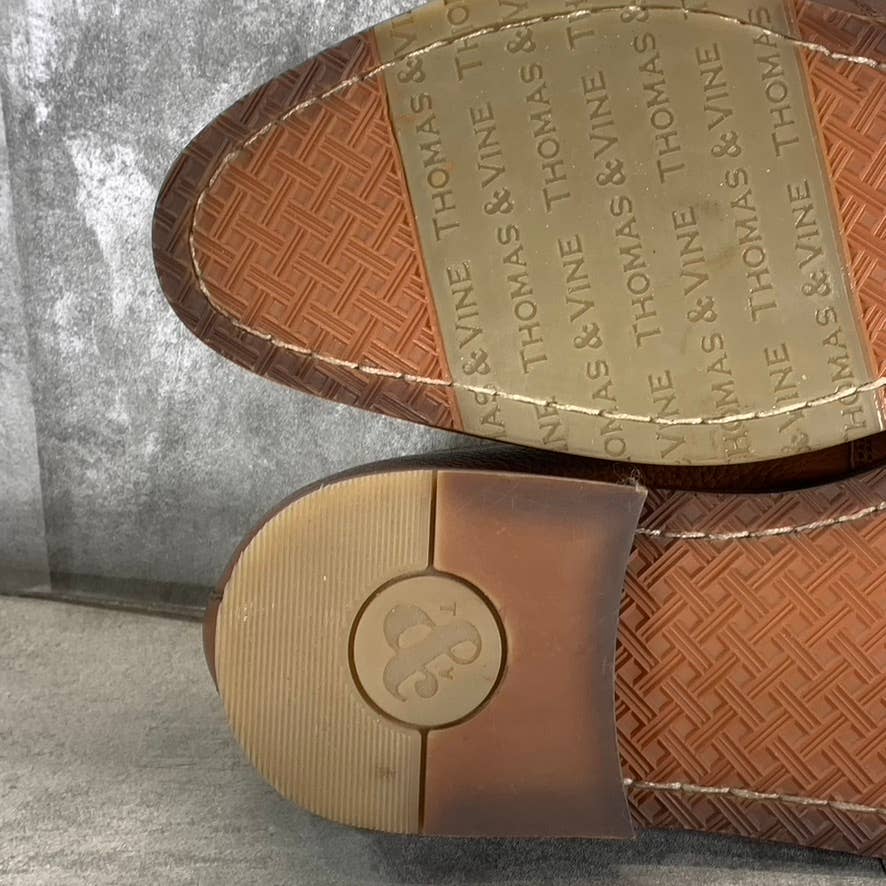 THOMAS & VINE Men's Cognac Leather Finegan Apron Toe Slip-On Loafers SZ 9.5