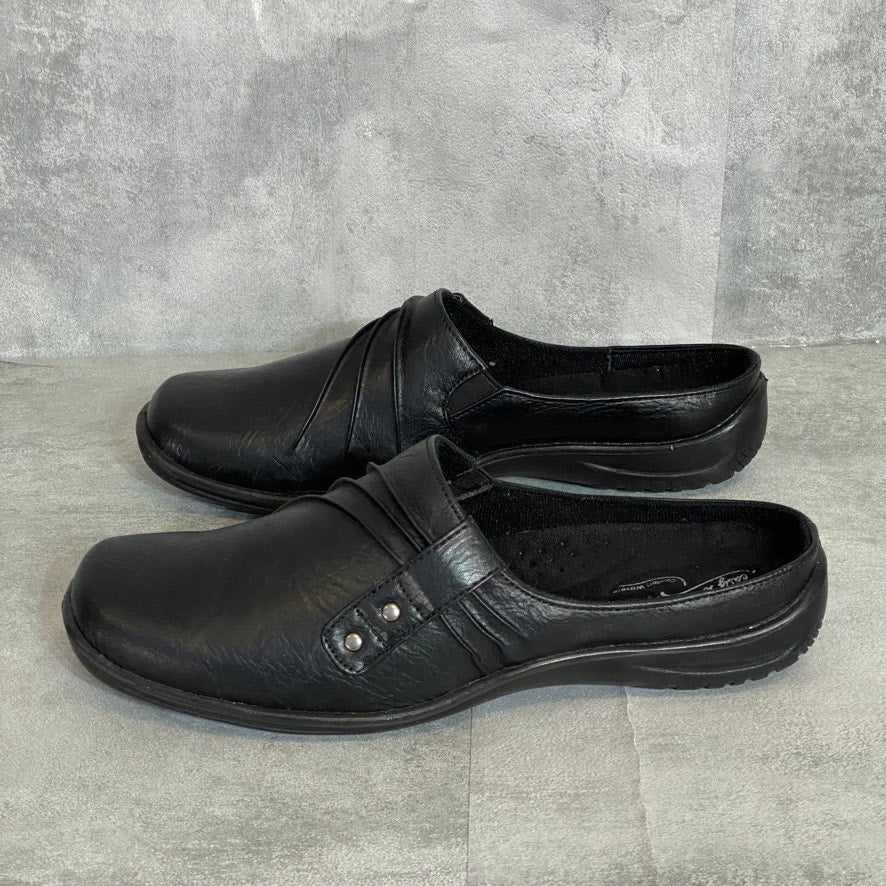 EASY STREET Black Faux Leather Holly Comfort Round-Toe Slip-On Mule Shoes SZ 9