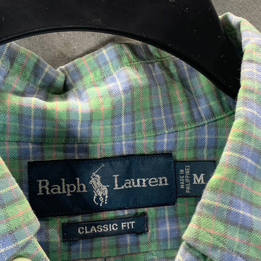 RALPH LAUREN Men's Green Plaid Classic-Fit Button-Up Long-Sleeve Shirt SZ M