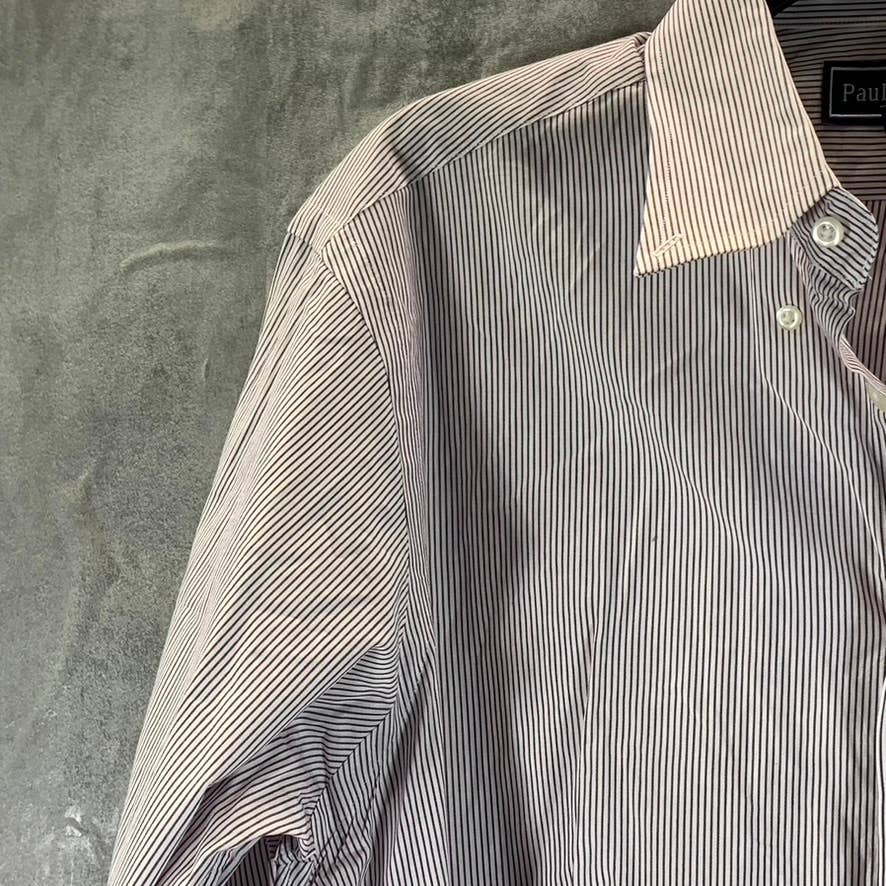 PAUL FREDRICK Men's Burgundy Pinstripe Button-Up Long-Sleeve Dress Shirt SZ15-32