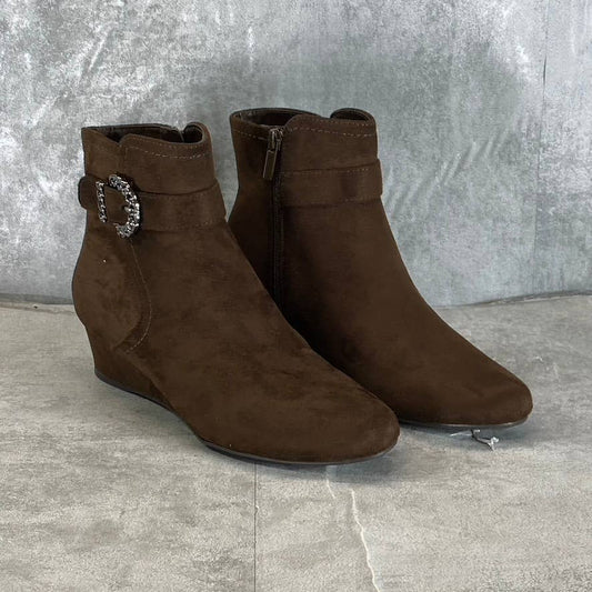 IMPO Women's Mink Brown Faux-Suede Gandan Memory Foam Wedge Booties SZ 7