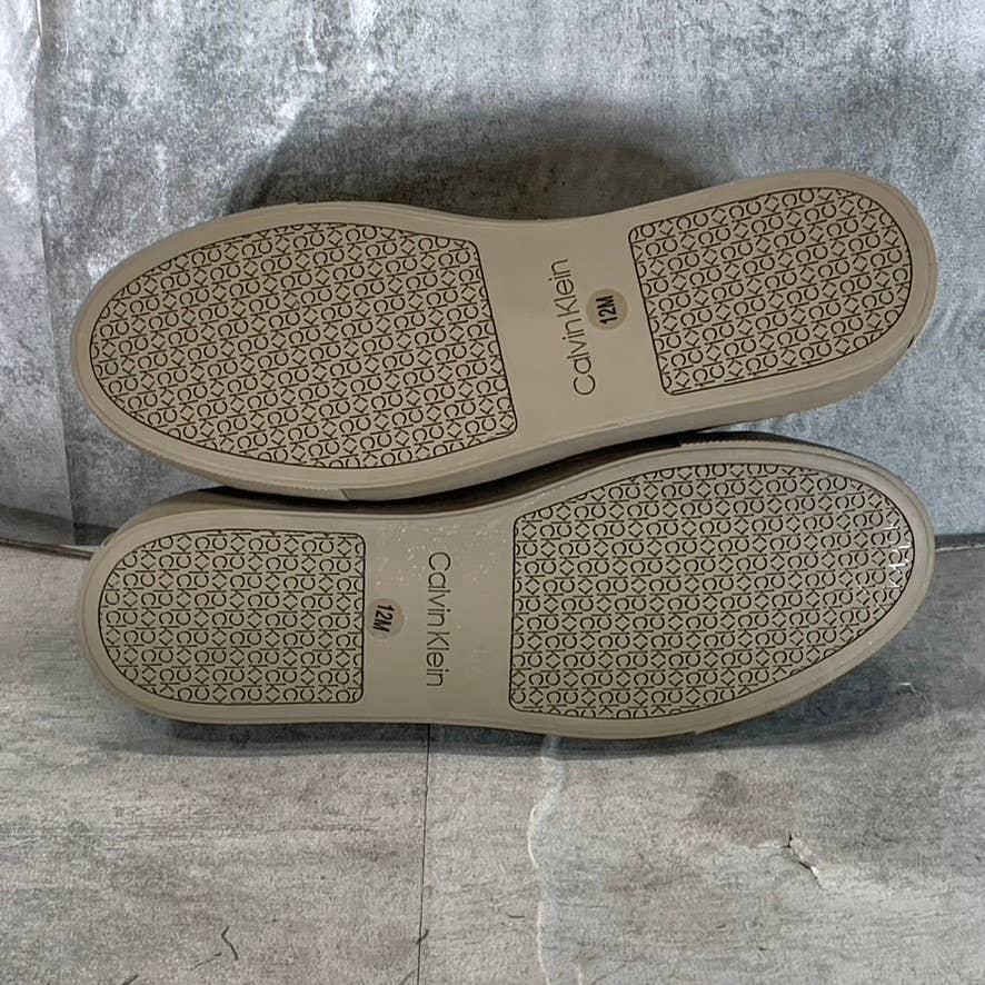 CALVIN KLEIN Men's Medium Brown Suede Adrien Plain-Toe Lace-Up Sneakers SZ 12