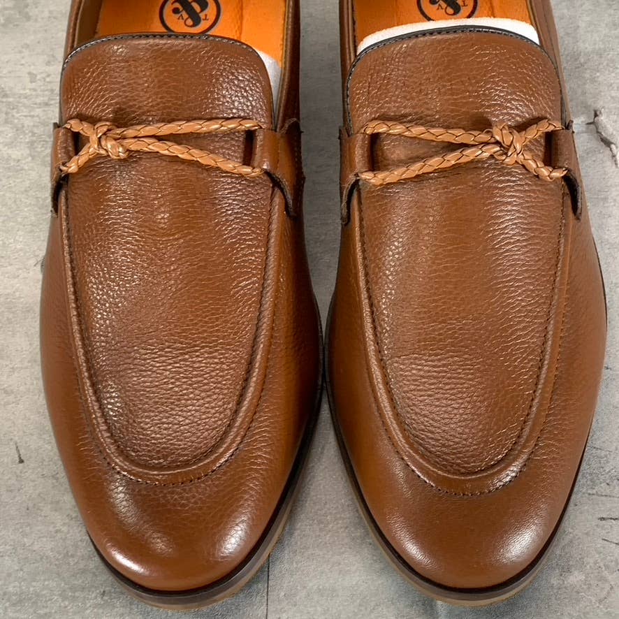 THOMAS & VINE Men's Cognac Leather Finegan Apron Toe Slip-On Loafers SZ 9.5