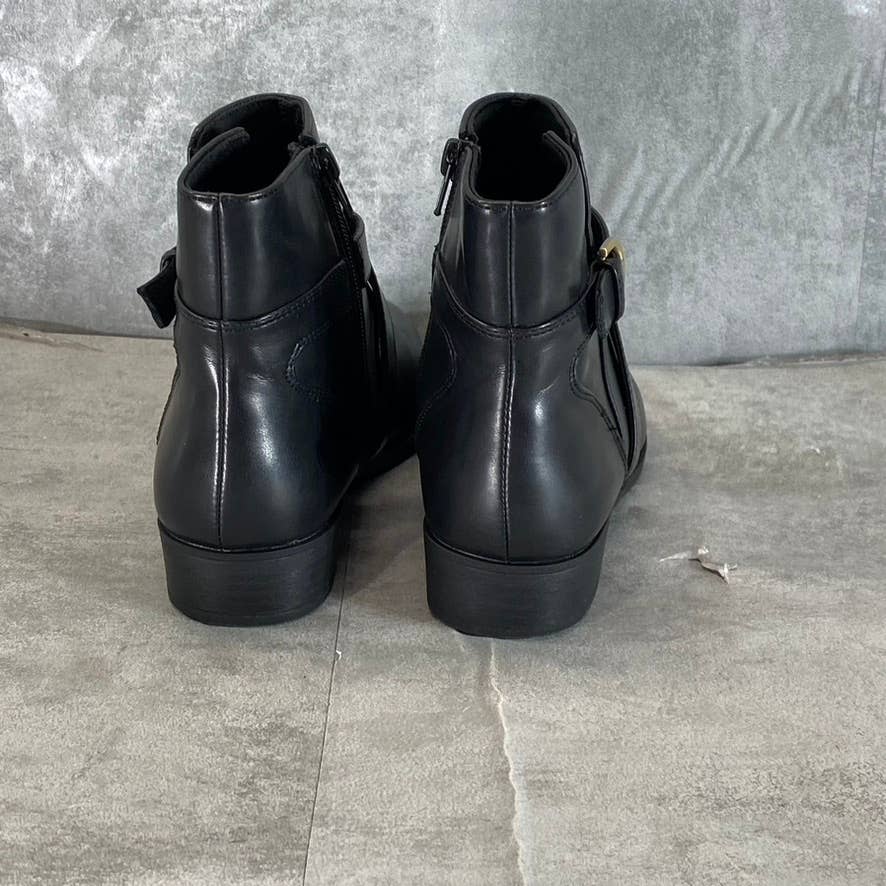 ROCKPORT Women's Black Leather Vicky Belt Side-Zip Ankle Boots SZ 8