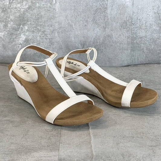 STYLE & Co Women’s White Mulan Round-Toe T-Strap Slingback Wedge Sandals SZ 9.5