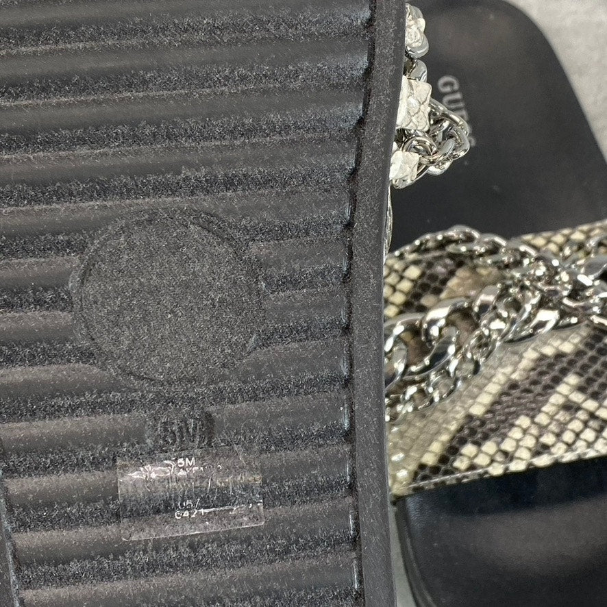 GUESS Women's Tan Animal Embossed Salema Chain Detail Slide Pool Sandals SZ 5