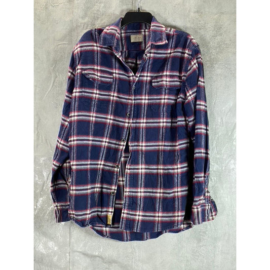 JACHS Men's Tall Navy/Burgundy Plaid Brawny Flannel Button-Up Shirt SZ L/T