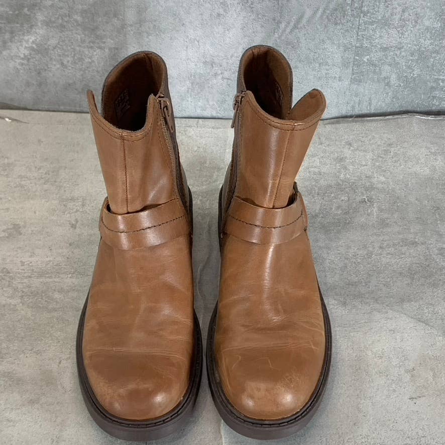 CLARKS Collection Women's Dark Tan Leather Opal Rose Side-Zip Ankle Boots SZ 7.5