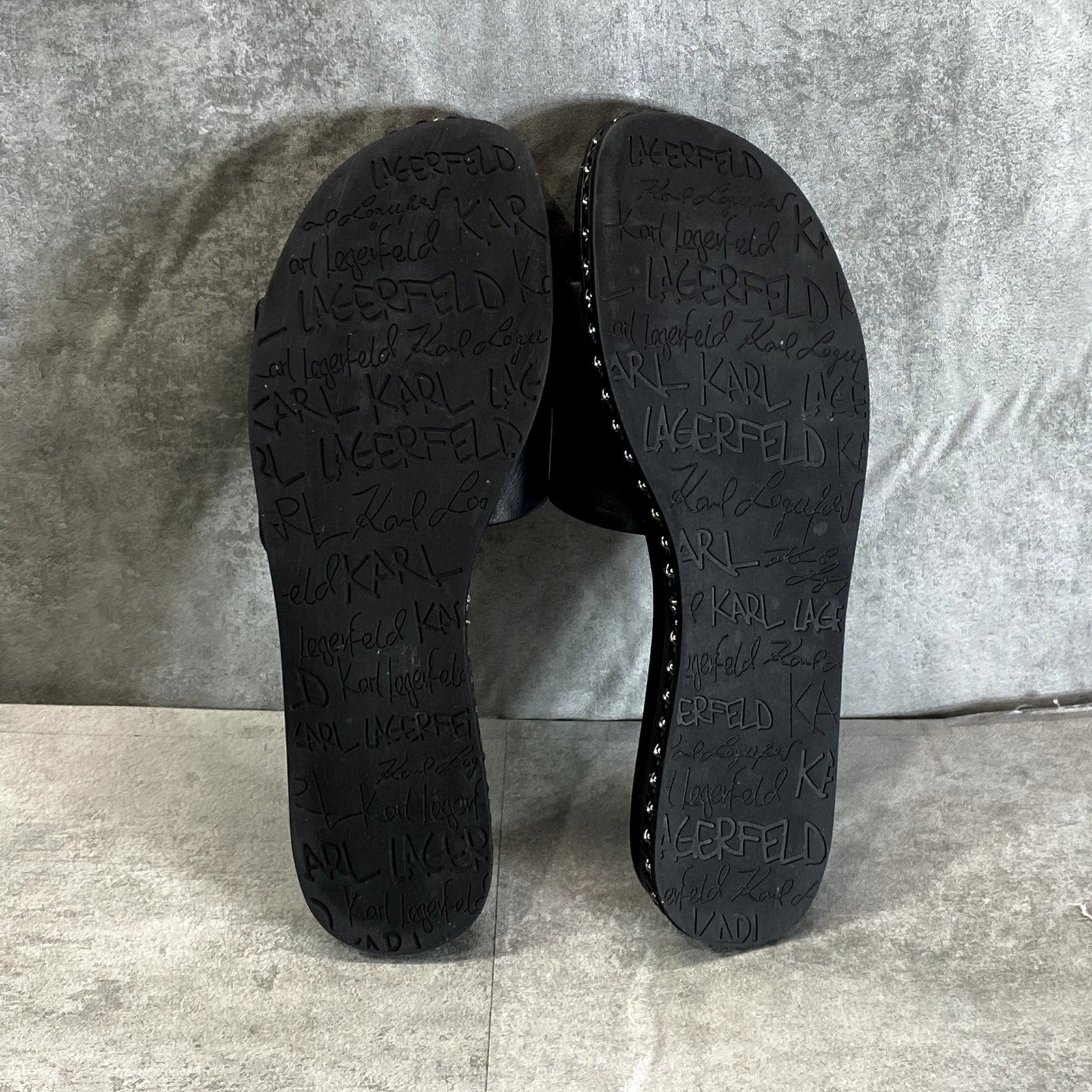 KARL LAGERFELD PARIS Women's Black Rhinestone Embellished Bijou Slide Sandals
