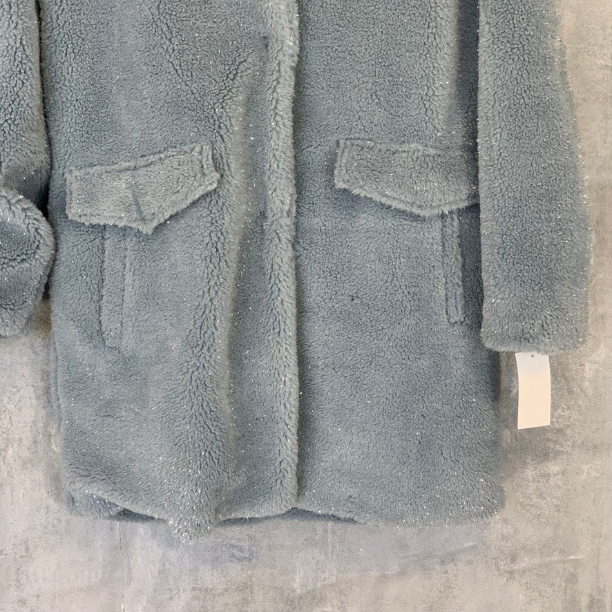 BCBGeneration Baby Blue Lurex Faux Fur Speckled Mid-Length Teddy Coat SZ M