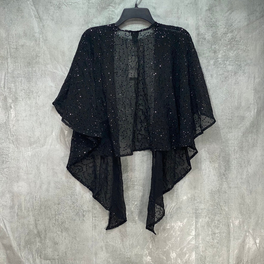 CEJON Black Squiggle-Sequin Draped Shawl OS