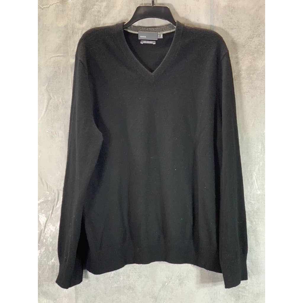 VINCE. Men's Deep Black V-Neck Cashmere Pullover Sweater SZ XL