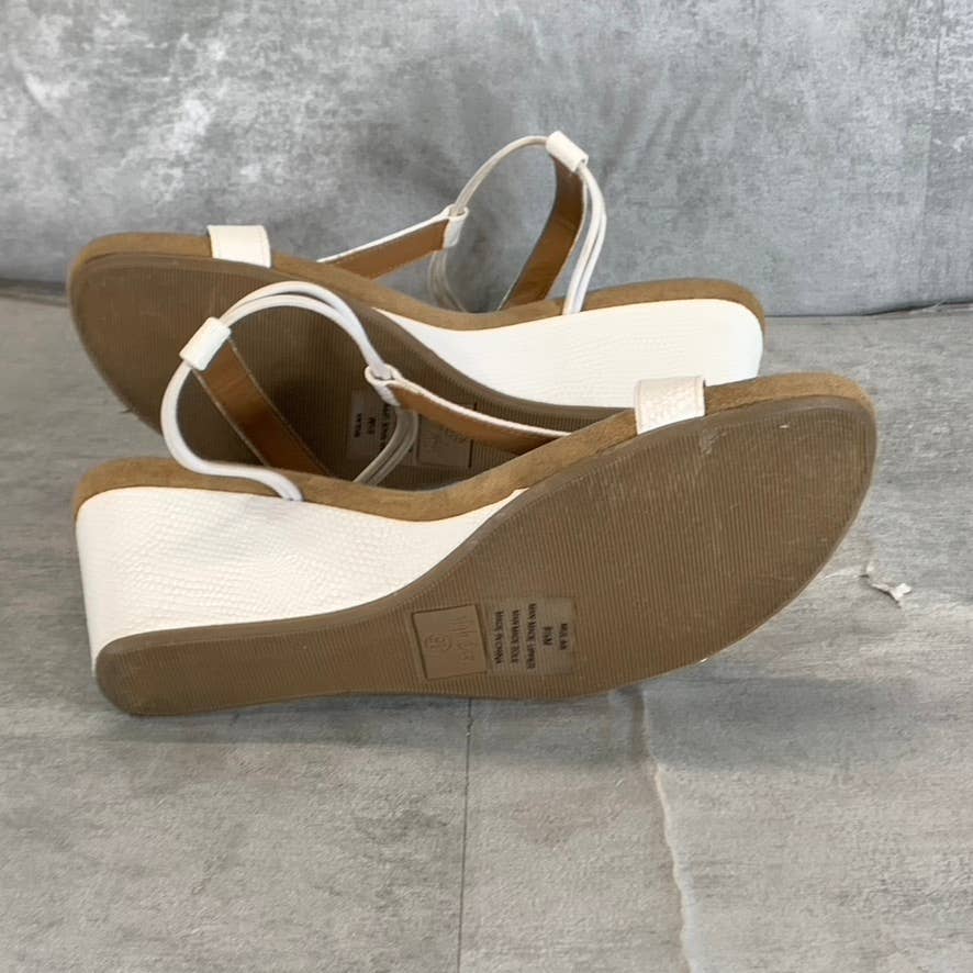 STYLE & Co Women’s White Mulan Round-Toe T-Strap Slingback Wedge Sandals SZ 9.5