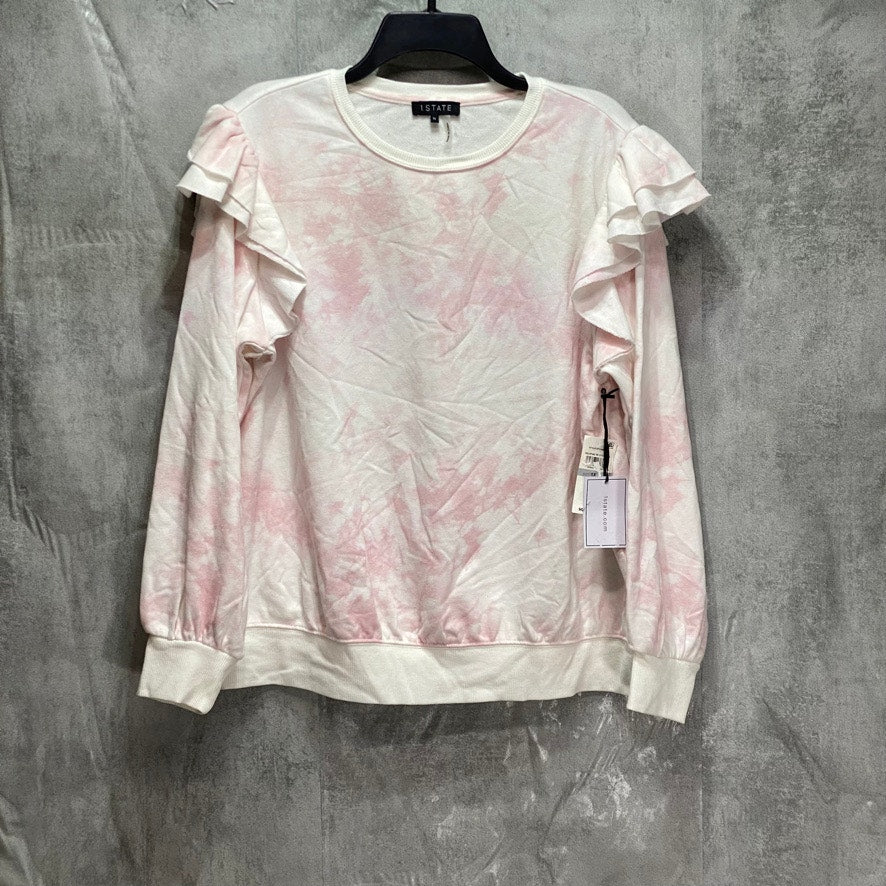 1. STATE Plus Size Pink Tie-Dye Ruffled Shoulder Crewneck Pullover Sweatshirt SZ 1X