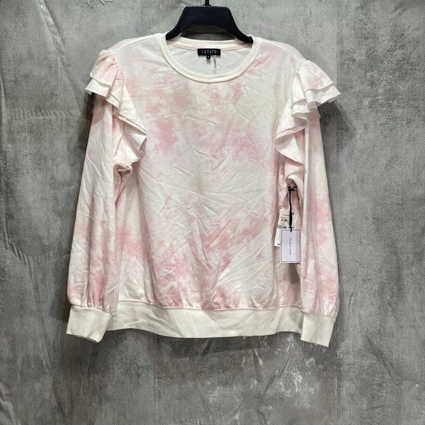 1. STATE Plus Size Pink Tie-Dye Ruffled Shoulder Crewneck Pullover Sweatshirt SZ 1X