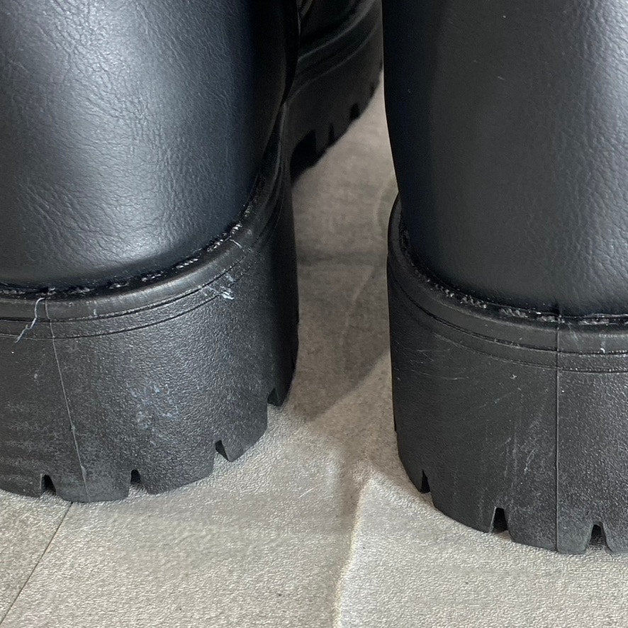 OLIVIA MILLER Women's Black Alexandria Quilted Lug Sole Lace-Up Combat Boots