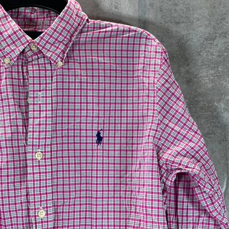 RALPH LAUREN Men's Pink Gingham Classic -Fit Button-Up Long-Sleeve Shirt SZ S