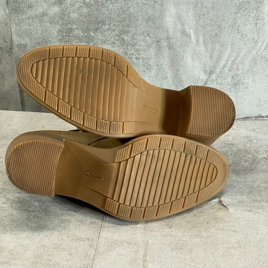 COLLECTION By CLARKS Women's Dark Khaki Suede Scene Laceboot Block-Heel Booties