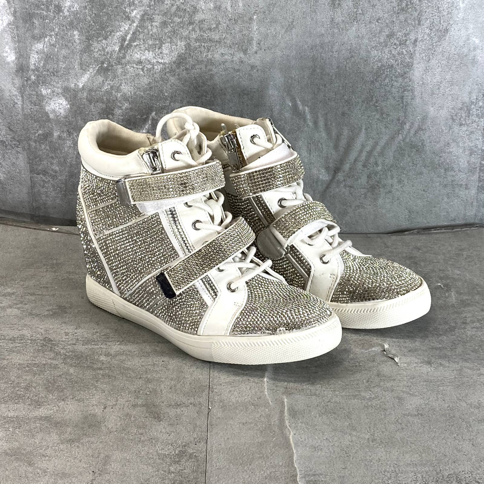 INC INTERNATIONAL CONCEPTS Women's Silver Rhinestone Debby Wedge Sneakers SZ 6