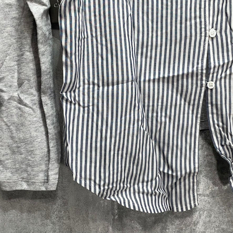 VINCE CAMUTO Grey Heather Scoop Neck Striped Button Back Long Sleeve Pullover Top SZ XS