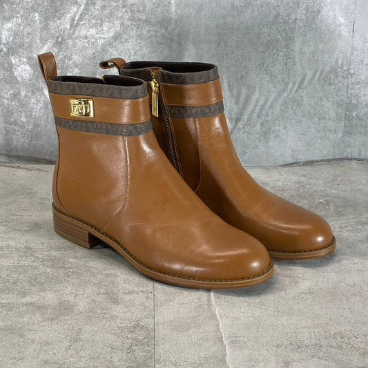 MICHAEL MICHAEL KORS Women's Cognac Leather Padma Strapped Block-Heel Boots SZ6