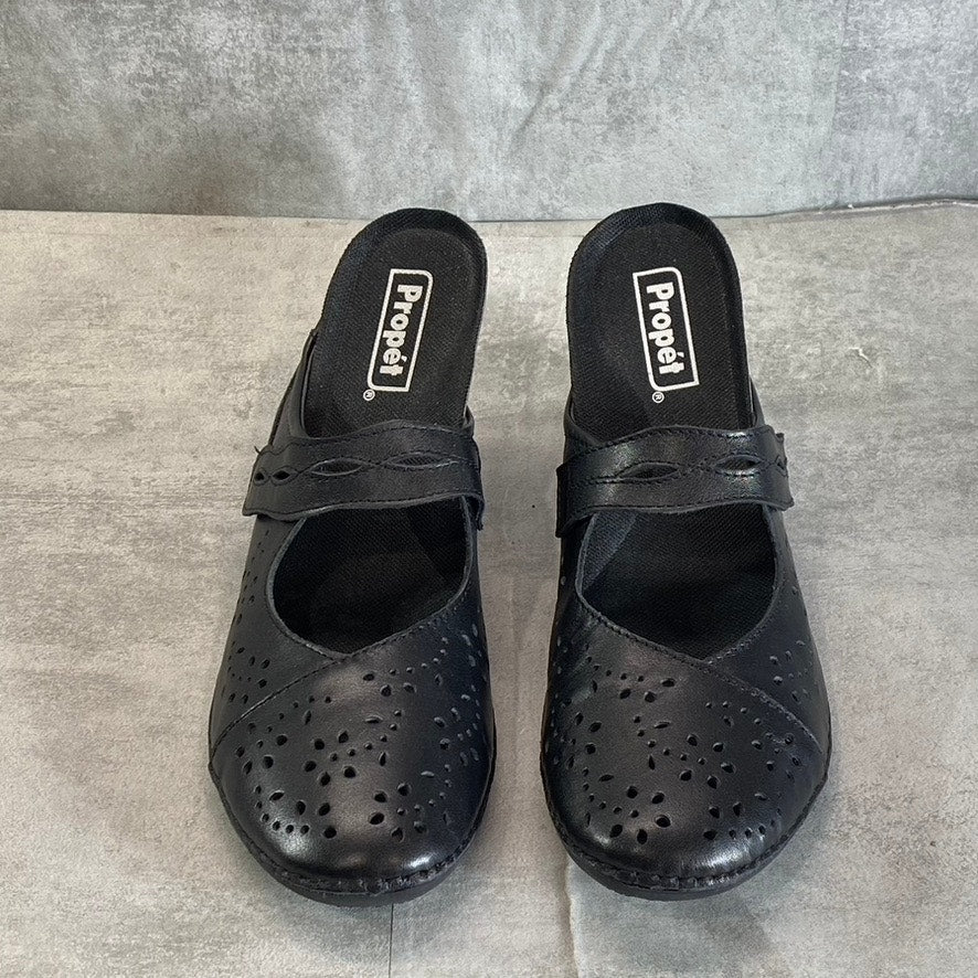 PROPET Women's Black Leather Perforated Calista Mary Jane Slip-On Shoes SZ 9.5